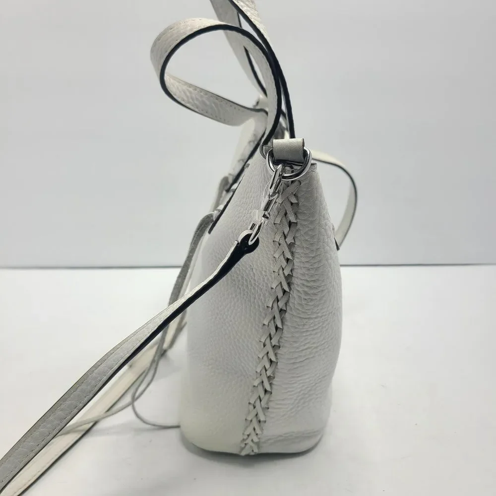 Rebecca Minkoff White Pebbled Leather Unlined Small Whipstitch Tote Bag Purse‎